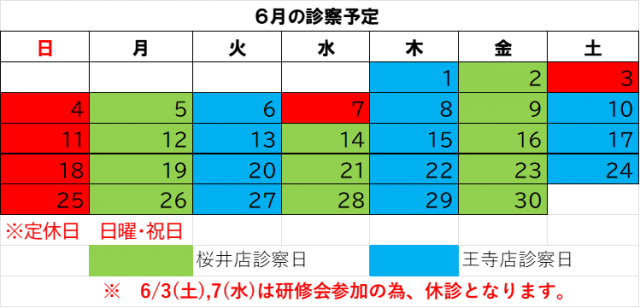 6月の診察予定