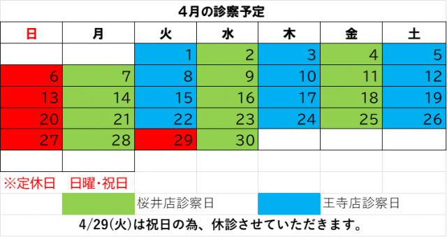 4月の診療予定